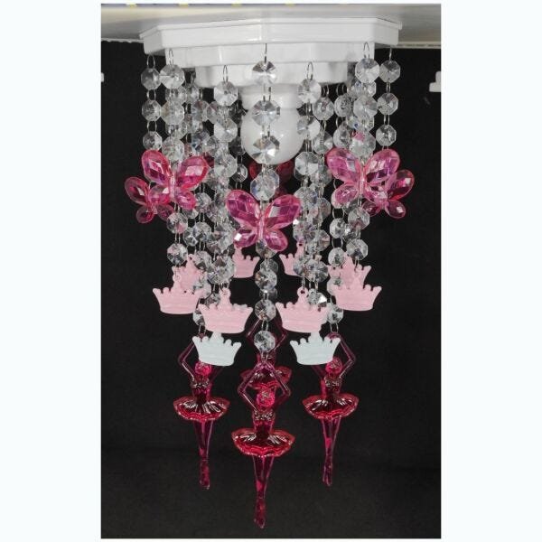 Lustre Plafon Luminária Borboletas Bailarinas Rosa Decoração Quarto Infantil Menina Bebê 17x35cm - 5