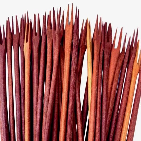 Kit 100 Peças Garfo Petisco Grande de Pau Madeira 22 cm