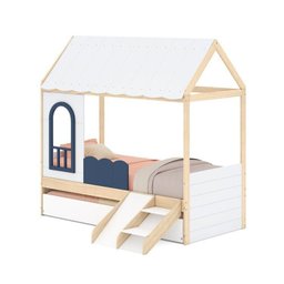 Conjunto Bicama Reversivel Casinha com Telhado e Led, Janela, Grade e Escadinha New Garden Casatema - 2