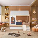 Ver imagem 1 de Bicama Infantil Casinha com LED, Janela e Escadinha New Garden Casatema MadeiraOriginals Branco/Azul