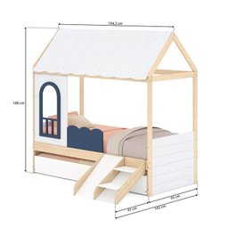 Conjunto Bicama Reversivel Casinha com Telhado e Led, Janela, Grade e Escadinha New Garden Casatema - 4