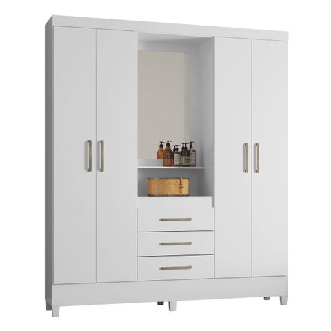 Roupeiro Pérsia Branco 4 Portas Flex com Espelho - Demóbile