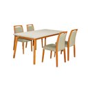 Ver imagem 1 de Mesa Jantar Luxo Jade 160x90cm Off White com 4 Cadeiras Estofadas Veludo Bege Base Madeira Maciça Me
