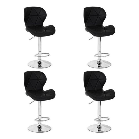 Conjunto 04 Banquetas Slim Pu Regulagem de Altura Cor Preta