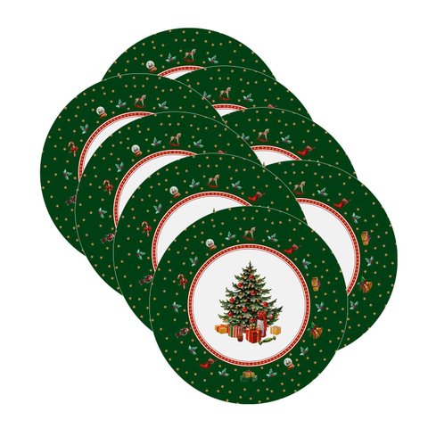 Kit Sousplat Natal Árvore Verde Nsw 8 Peças com Base