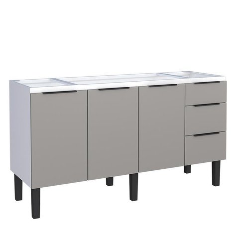 Gabinete de Aço Para Pia 160cm 3 Portas 3 Gavetas Jupter Cozimax Cinza Argila