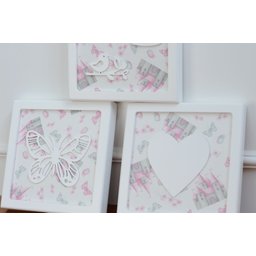 Trio Quadros Parede Decoração Quarto Menina Bebê D217 Infantil Borboleta Jardim Coração Pássaro - 6