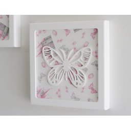 Trio Quadros Parede Decoração Quarto Menina Bebê D217 Infantil Borboleta Jardim Coração Pássaro - 3