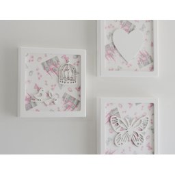 Trio Quadros Parede Decoração Quarto Menina Bebê D217 Infantil Borboleta Jardim Coração Pássaro - 2