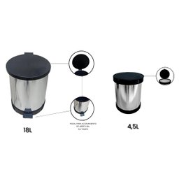 Kit Lixeiras para Cozinha tipo Inox para chão e pia 18L + 4,5L - 3