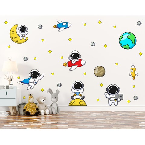 Adesivo de Parede Astronautas Foguete Planetas Espaço