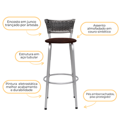 Kit 2 Banquetas Alta Vime Junco Degradê Sacada Àrea Gourmet Balcão Ilha Bancada bar piscina Cozinha - 4