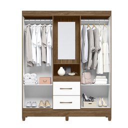 Guarda Roupa Casal Niterói Capelinha com Espelho 4 Portas e 2 Gavetas Naturale/Branco - PR Móveis - 5