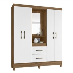 Guarda Roupa Casal Niterói Capelinha com Espelho 4 Portas e 2 Gavetas Naturale/Branco - PR Móveis - 1