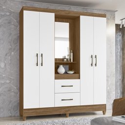 Guarda Roupa Casal Niterói Capelinha com Espelho 4 Portas e 2 Gavetas Naturale/Branco - PR Móveis - 2