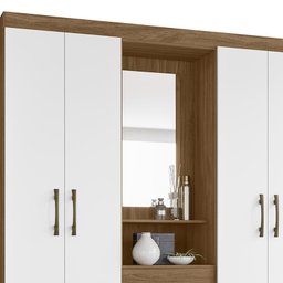 Guarda Roupa Casal Niterói Capelinha com Espelho 4 Portas e 2 Gavetas Naturale/Branco - PR Móveis - 3