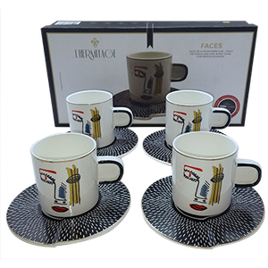 Jogo de 4 Xícaras de Chá com Pires de Porcelana Faces da L' Hermitage