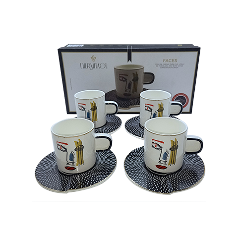 Jogo de 4 Xícaras de Chá com Pires de Porcelana Faces da L' Hermitage
