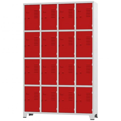 Roupeiro de Aço 16 Portas Cinza com Vermelho - Ultra Móveis