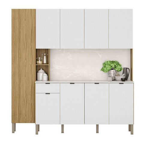 Armário de Cozinha Pulse Freijó Ártico 9 Portas 1 Gaveta Mdp 200,5cm Kit's Paraná