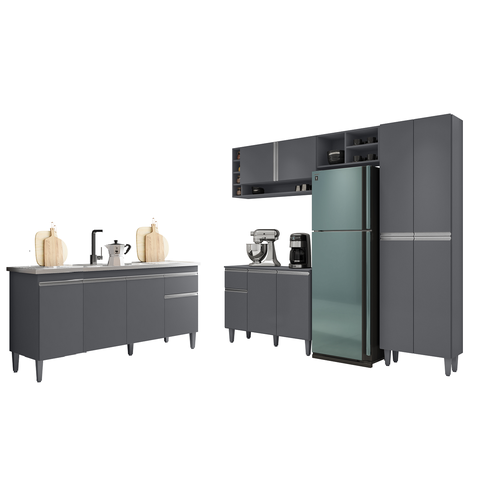 Cozinha Modulada Vanessa com Balcão para Pia 150mt Tatiane sem Tampo Cinza Ajl