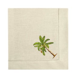 Guardanapo Linho Bege Ponto Ajour Bordado Bananeira Tropical 50x50 cm - 1