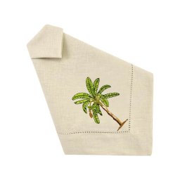 Guardanapo Linho Bege Ponto Ajour Bordado Bananeira Tropical 50x50 cm - 3