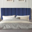 Ver imagem 1 de Cabeceira Estofada Luxo Carla Casal Madeira Maciça Suede Azul Marinho Gat Magazine 140cm