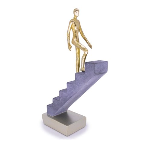Escultura Decorativa Homem Escada em Poliresina Dourado 16 Cm F04 - D’Rossi