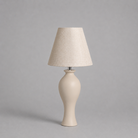 Abajour Califórnia Pequeno C/ Cúpula Tecido Decorativo de Cerâmica para Sala e Mesa Off White