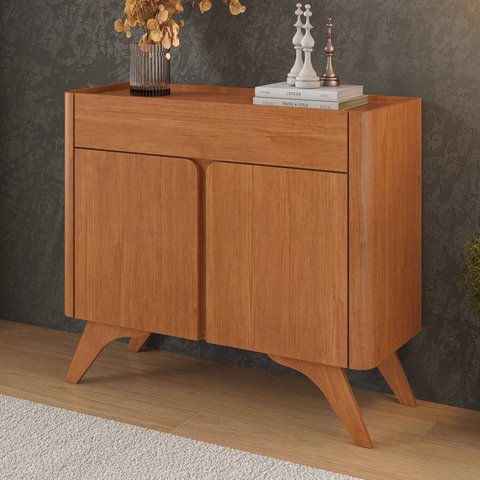 Buffet para Sala de Jantar Laqueado 100% Mdf 2 Portas 92cm Pés Madeira Maciça Aros