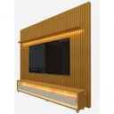 Ver imagem 3 de Rack com Painel Ripado com Led e Rodízio Nobre com Off White - Gelius Móveis
