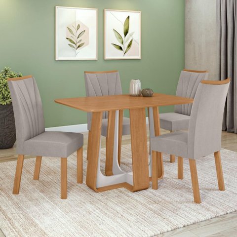 Conjunto Sala de Jantar Mesa Easy Pop 120x80cm Tampo Mdf com 4 Cadeiras Confort Veludo Liso