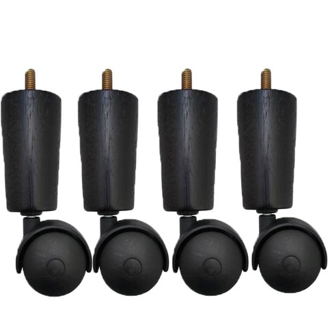 Conjunto de 4 Pés Cama Box Solteiro Casal Pés para Móveis Rodizio Madeira Tabaco