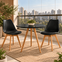 Ver imagem 4 de Conjunto Mesa de Jantar Redonda Preta 80cm com 2 Cadeiras Saarinen Leda Almofadadas para Sala de Jan