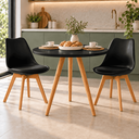 Ver imagem 5 de Conjunto Mesa de Jantar Redonda Preta 80cm com 2 Cadeiras Saarinen Leda Almofadadas para Sala de Jan