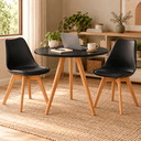 Ver imagem 2 de Conjunto Mesa de Jantar Redonda Preta 80cm com 2 Cadeiras Saarinen Leda Almofadadas para Sala de Jan