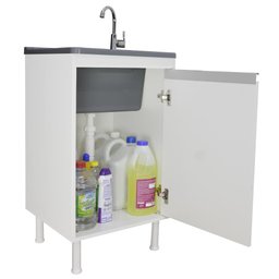 Tanque Lavanderia 26 Litros Torneira de Bancada + Gabinete Cor:cinza - 4