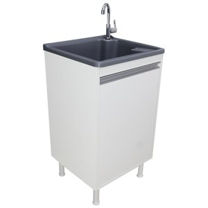 Tanque Lavanderia 26 Litros Torneira de Bancada + Gabinete Cor:cinza
