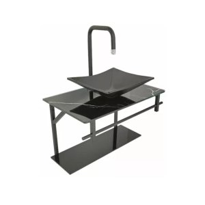 Lavatório de Vidro Rubi 64x40cm Marmorizado Preto