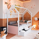 Ver imagem 1 de Cama Infantil Montessoriana com Gavetas sem Colchão Branco/Rosa - Completa Móveis
