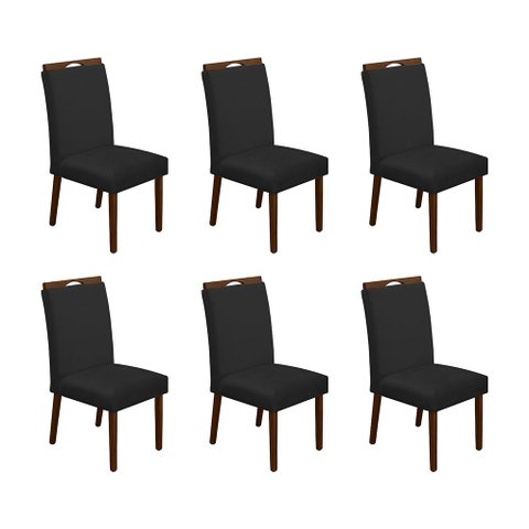Kit 6 Cadeiras de Jantar Madeira Maciça Mel Premium Heloísa Veludo Preto