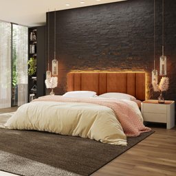 Cabeceira King Estofada com Led - Boucle Teracota - 6
