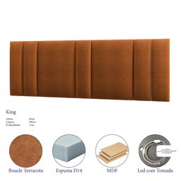 Cabeceira King Estofada com Led - Boucle Teracota - 3