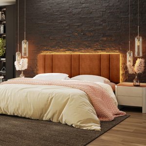 Cabeceira King Estofada com Led - Boucle Teracota