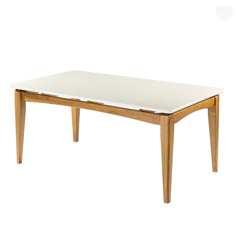 Mesa Retangular Tampo Vidro Off White 180x100 Cm Madeira Maciça Imbuia Rmi