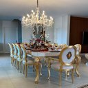 Ver imagem 2 de Mesa de Jantar Branco Laqueado com Dourado 310x100cm + 10 Cadeiras