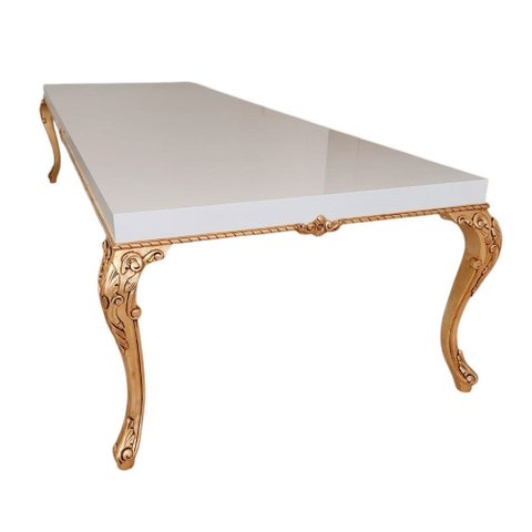 Mesa de Jantar Branco Laqueado com Dourado 310x100cm + 10 Cadeiras
