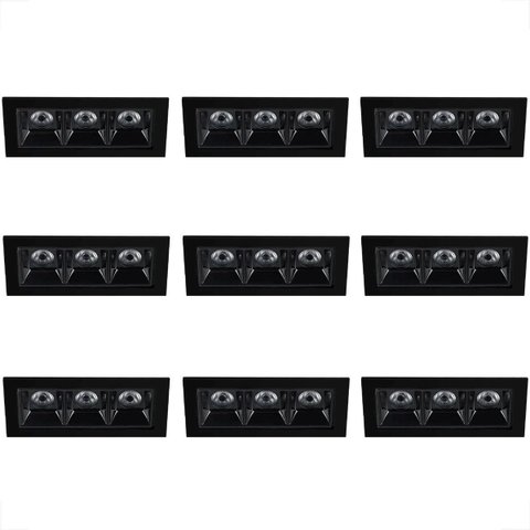 9 Micro Spot LED Triplo Downlight Embutido 3000k Preto BET58