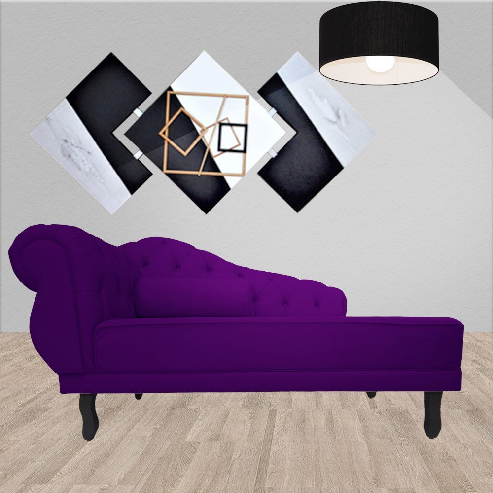 Recamier Decorativo Divã Larissa Lado Direito Suede Roxo Pés Madeira Ms Decor - 3